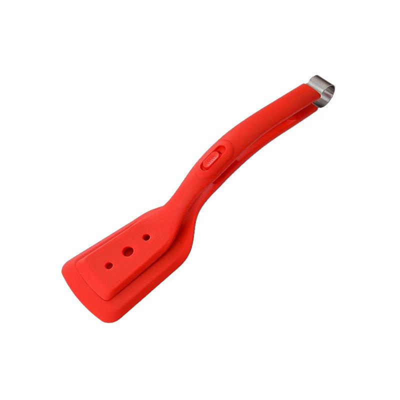2-in-1 Red Silicone Spatula Tongs with Locking Clip & Oil Drainage - Non-Stick Heat Resistant Food Flipper & Kitchen Clamp - Image 1