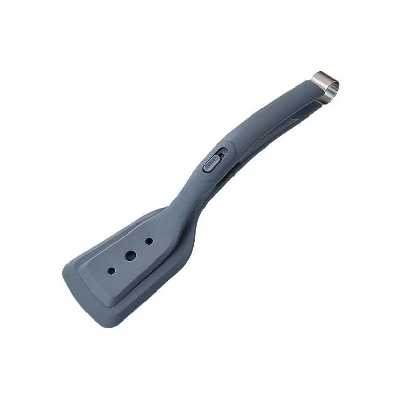 2-in-1 Grey Silicone Spatula Tongs with Locking Clip & Oil Drainage - Non-Stick Heat Resistant Food Flipper & Kitchen Clamp - Image 1