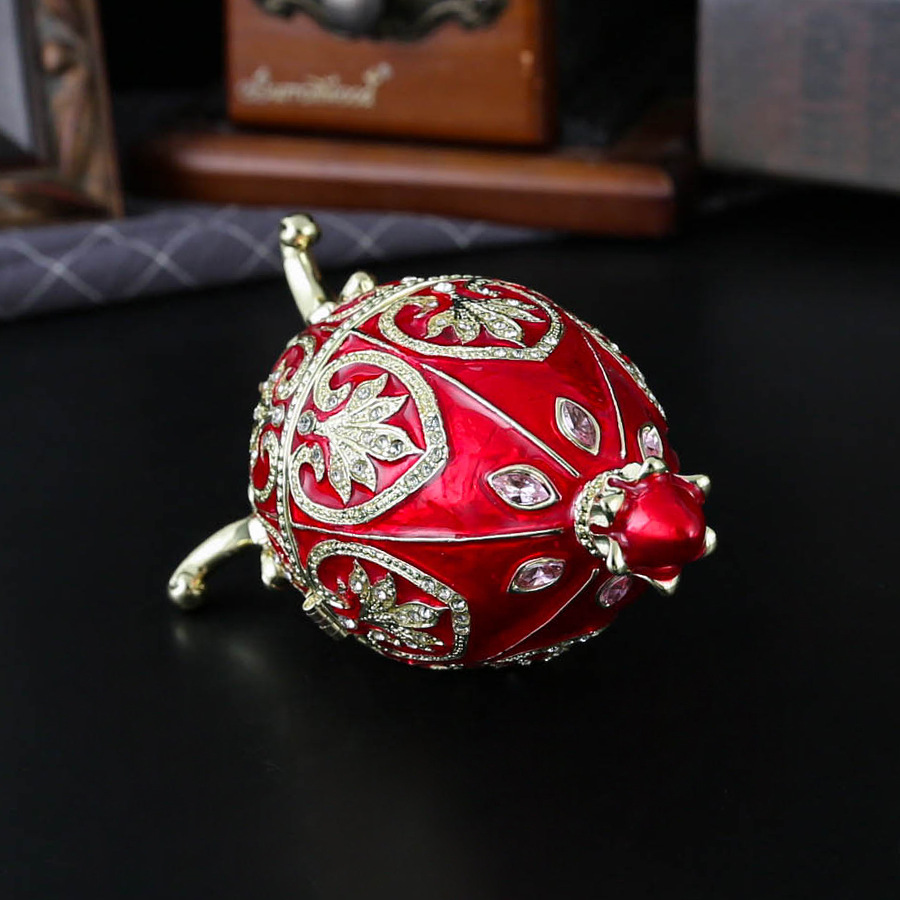 Blue Vintage European Rhinestone Inlaid Embossed Enameled Jewelry Box - Hand-Painted Easter Egg Metal Craft - Image 3