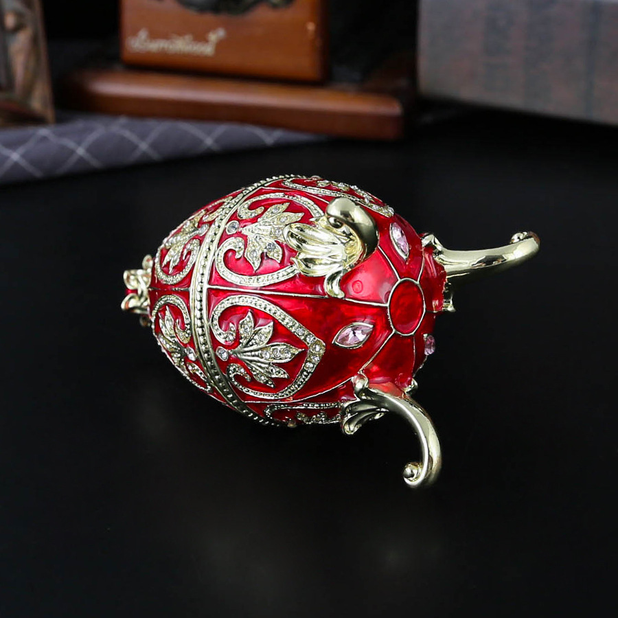 Blue Vintage European Rhinestone Inlaid Embossed Enameled Jewelry Box - Hand-Painted Easter Egg Metal Craft - Image 4