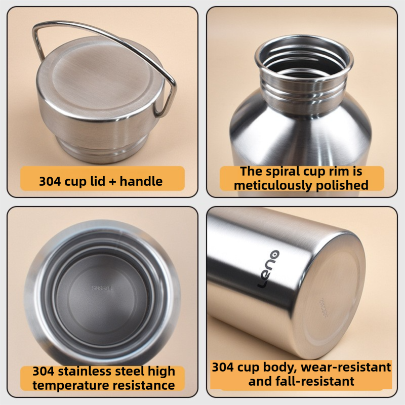 2L Large Capacity Outdoor Sports Adventure Water Bottle - Food-Grade 304 Stainless Steel with Portable Handle & 4.5cm Narrow Mouth - Image 4