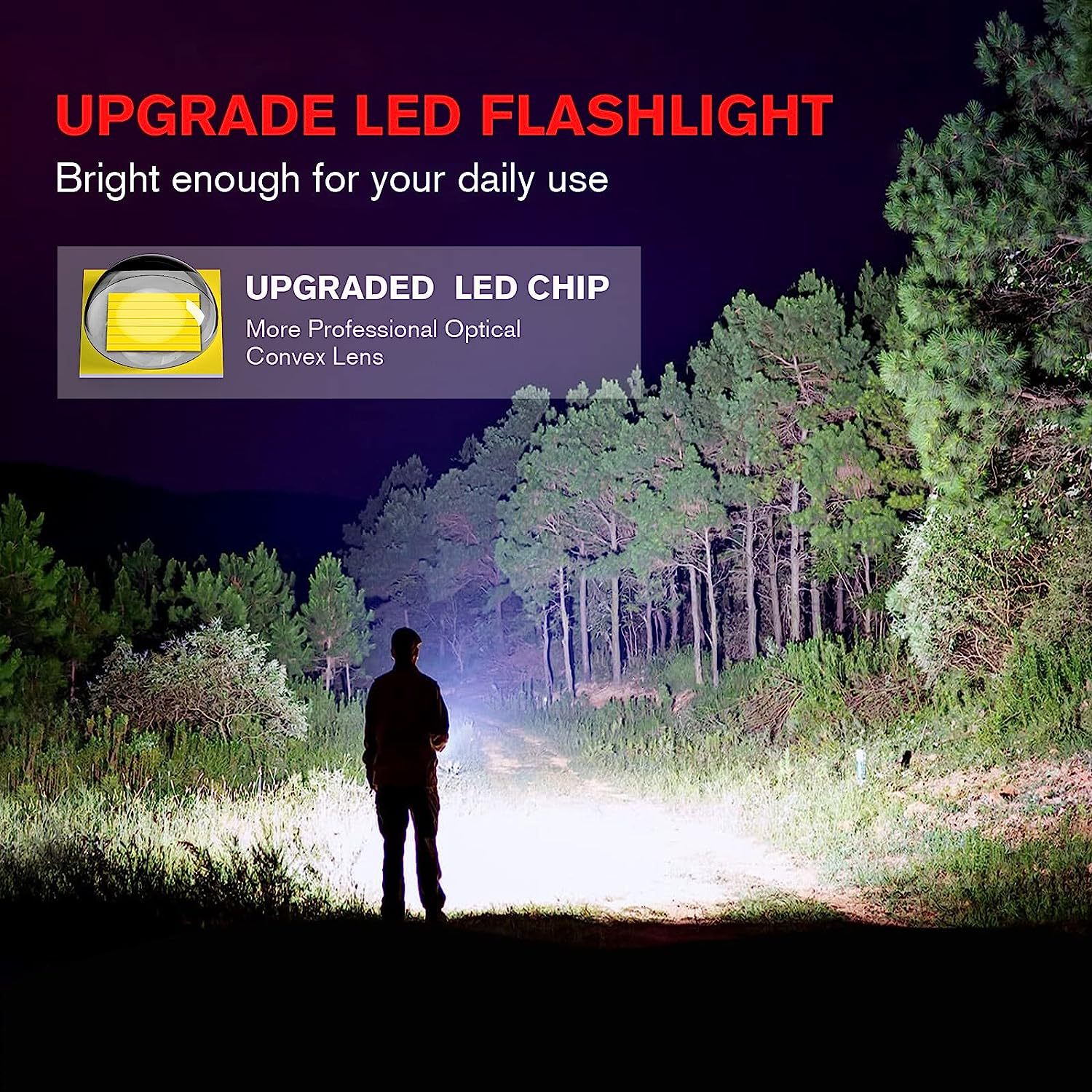 2-Pack High-Powered LED Flashlight with 500m Long Range - Zoomable Focus & Waterproof Tactical Torch - Durable Aluminum Alloy - Image 3