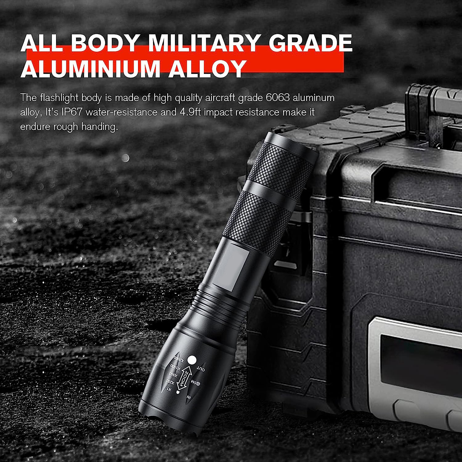 2-Pack High-Powered LED Flashlight with 500m Long Range - Zoomable Focus & Waterproof Tactical Torch - Durable Aluminum Alloy - Image 5