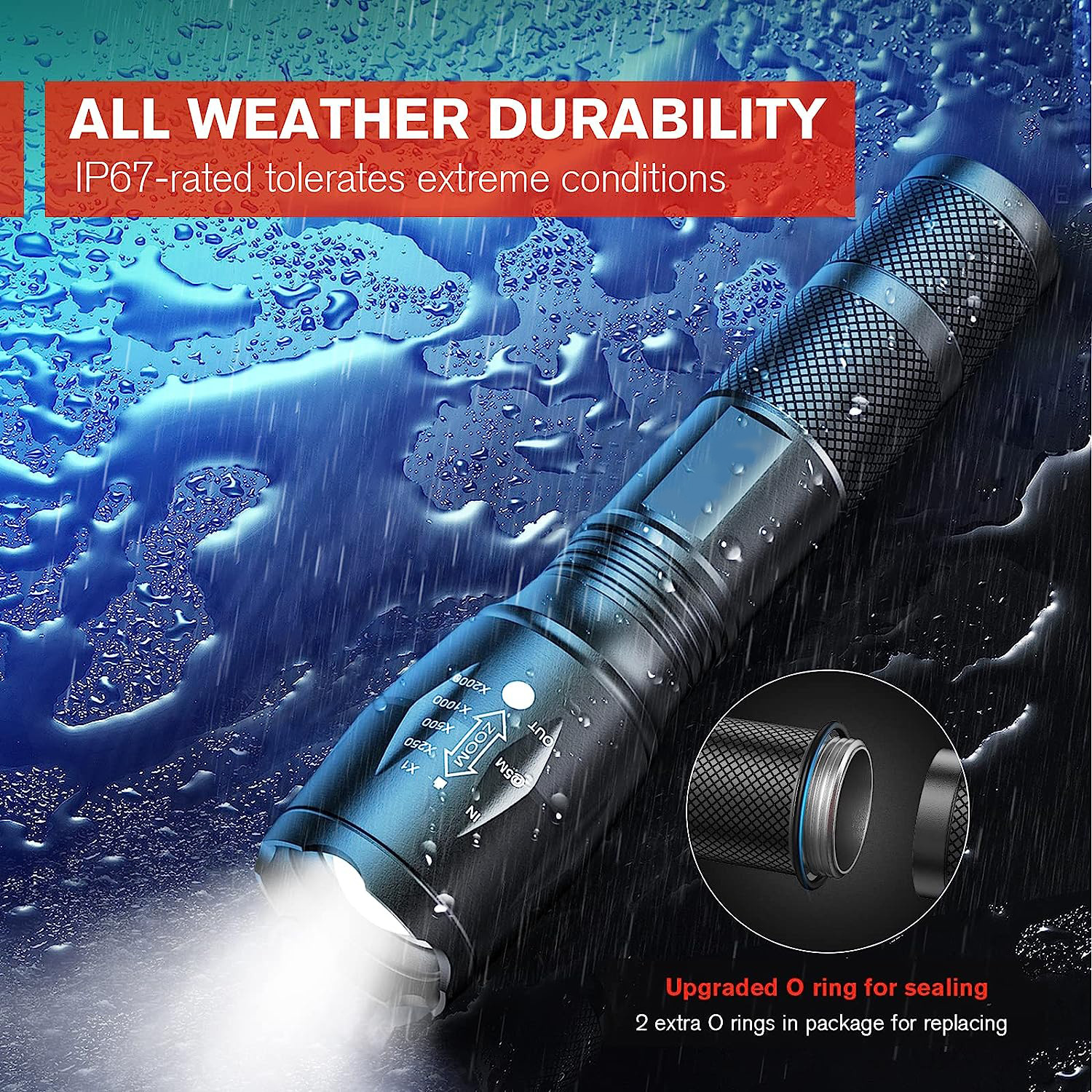 2-Pack High-Powered LED Flashlight with 500m Long Range - Zoomable Focus & Waterproof Tactical Torch - Durable Aluminum Alloy - Image 6