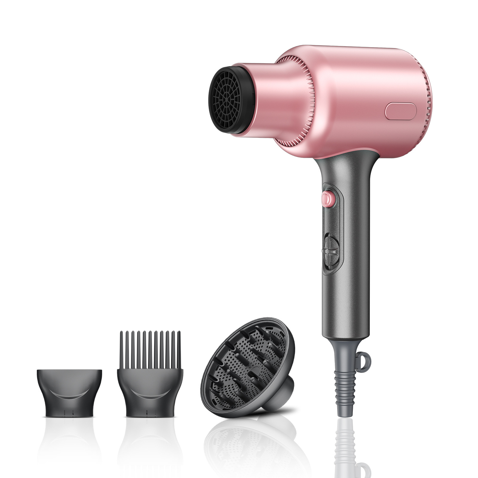 Pink Portable silent Hair Dryer with 3 Heat/Speed Settings and 3 Accessories - High-Power Blow Dryer, 3M Long Cord & 8CM Wide Outlet - Image 1