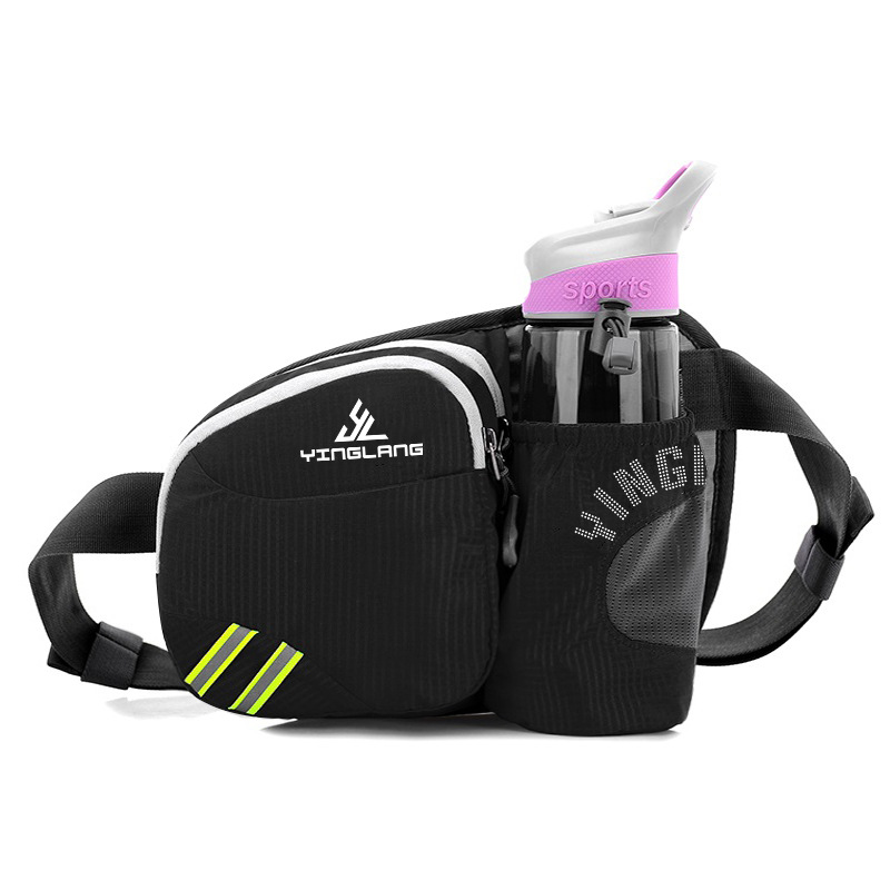 Black Lightweight Running Waist Pack with Stable Bottle Holder - Multi-Functional Nylon Sports Fanny Pack for Marathon, Hiking, Cycling & Climbing - Image 1