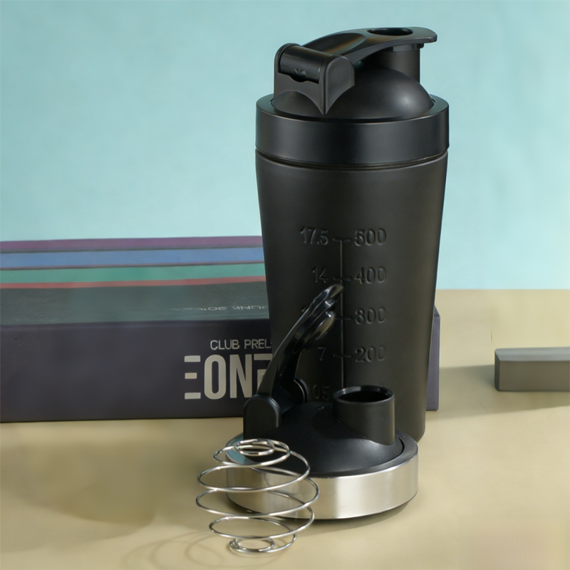 Black 500ML Premium Stainless Steel Protein Shaker Bottle - BPA-Free Metal Mixer Cup with Scale for Gym, Fitness & Meal Replacement - Image 1