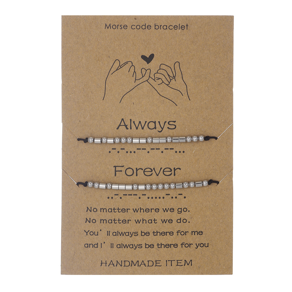 Stainless Steel Morse Code Bracelet(16-26cm) with Secret Message Always Forever - Meaningful Gift for Best Friends, Sisters & Family - Image 1