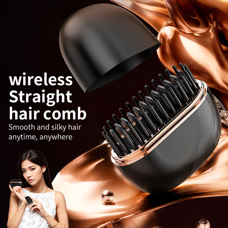 Pink Cordless Portable Hair Straightening & Curling Brush - Plant Protein Coating for Hair Protection, 30s Fast Heating & Dual Anti-Scald - Image 2