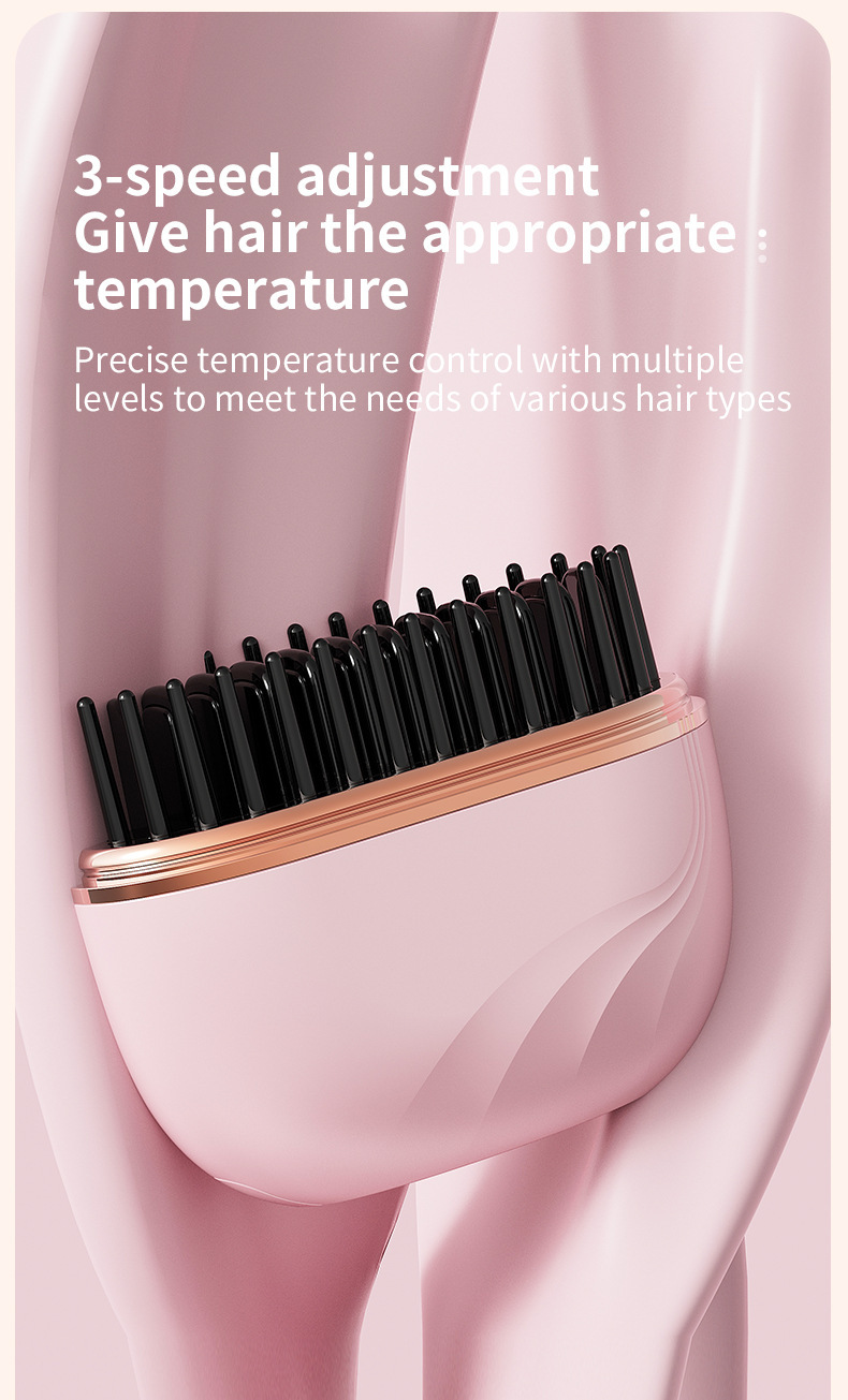 Pink Cordless Portable Hair Straightening & Curling Brush - Plant Protein Coating for Hair Protection, 30s Fast Heating & Dual Anti-Scald - Image 4