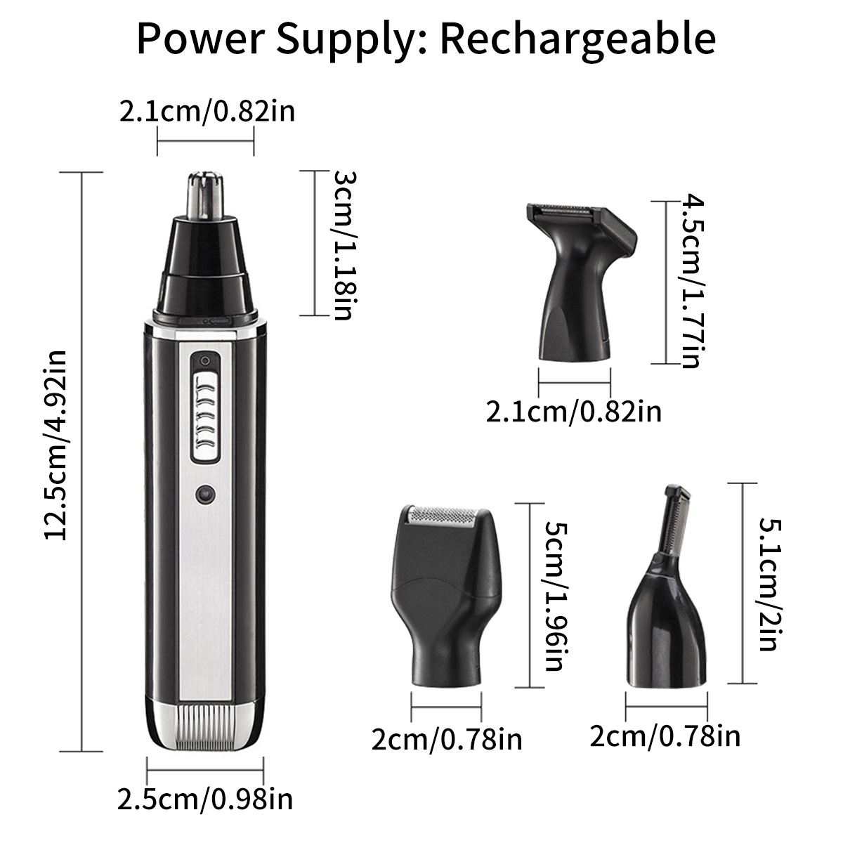4-in-1 Portable Electric Grooming Kit for Men with Nose / Beard / Body Hair & Hair Clipper Heads - Quiet & USB Rechargeable, Waterproof Stainless Steel Blades - Image 7