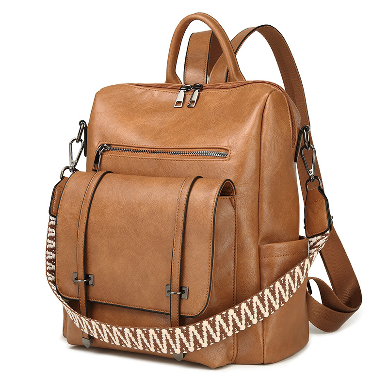 Black Retro Soft PU Leather Backpack for Women - Water-Resistant Large Capacity Travel Rucksack with Dual Detachable Straps - Image 2