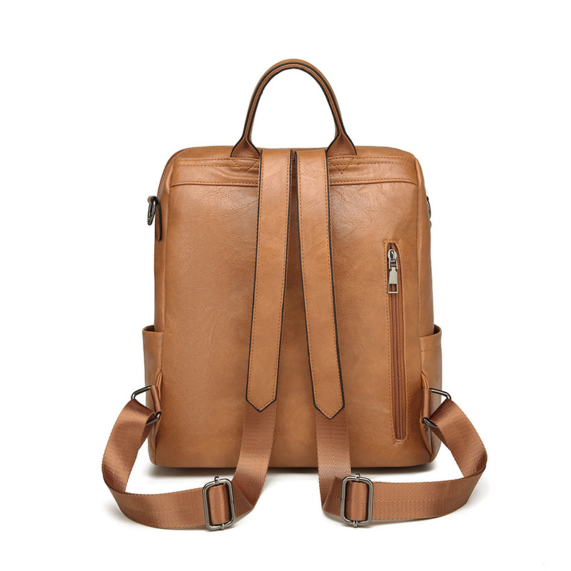 Grey Retro Soft PU Leather Backpack for Women - Water-Resistant Large Capacity Travel Rucksack with Dual Detachable Straps - Image 4