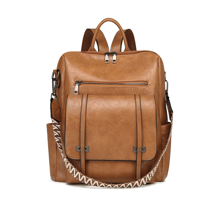Brown Retro Soft PU Leather Backpack for Women - Water-Resistant Large Capacity Travel Rucksack with Dual Detachable Straps - Image 1