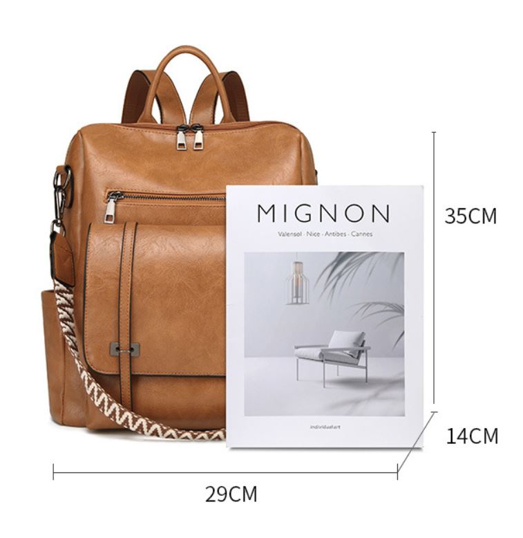 Pink Retro Soft PU Leather Backpack for Women - Water-Resistant Large Capacity Travel Rucksack with Dual Detachable Straps - Image 6