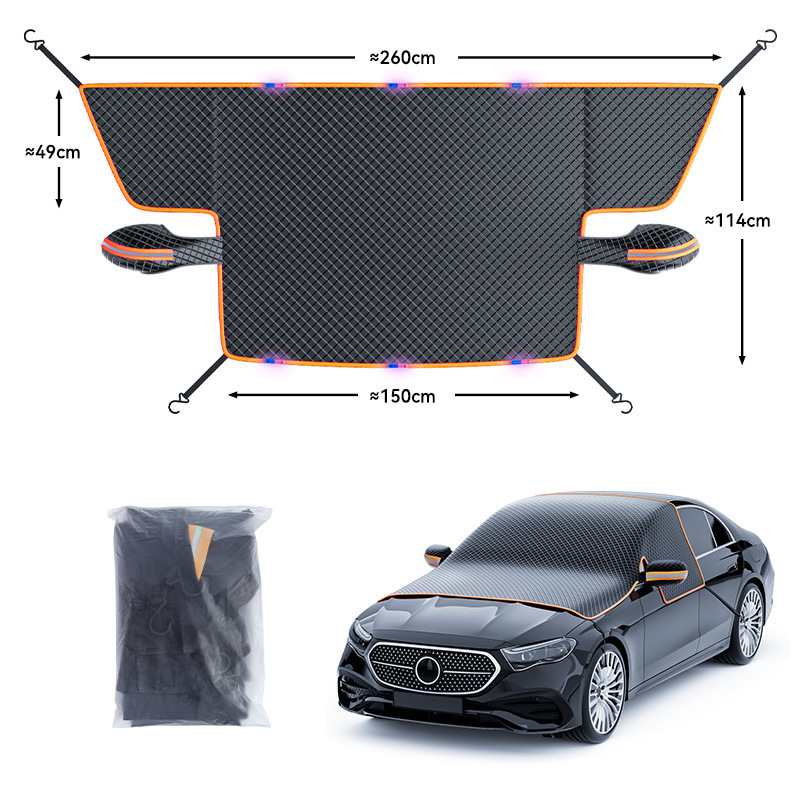 Black-Orange Magnetic Car Windshield Protector with 6 Magnets & 4 Secure Straps and Reflective Safety Strips - Durable Frost & Ice Cover for All-Weather Protection (Sun, Rain, Snow, Dust) - Image 1