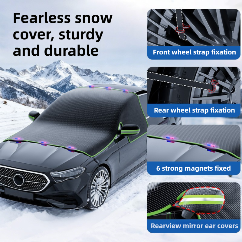 Black-Orange Magnetic Car Windshield Protector with 6 Magnets & 4 Secure Straps and Reflective Safety Strips - Durable Frost & Ice Cover for All-Weather Protection (Sun, Rain, Snow, Dust) - Image 3