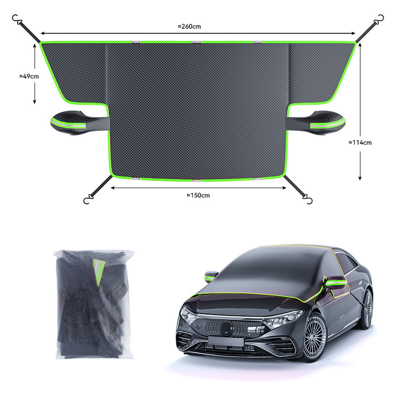 Black-Green Magnetic Car Windshield Protector with 6 Magnets & 4 Secure Straps and Reflective Safety Strips - Durable Frost & Ice Cover for All-Weather Protection (Sun, Rain, Snow, Dust) - Image 1