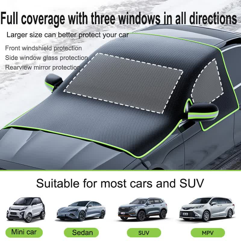 Black-Green Magnetic Car Windshield Protector with 6 Magnets & 4 Secure Straps and Reflective Safety Strips - Durable Frost & Ice Cover for All-Weather Protection (Sun, Rain, Snow, Dust) - Image 2