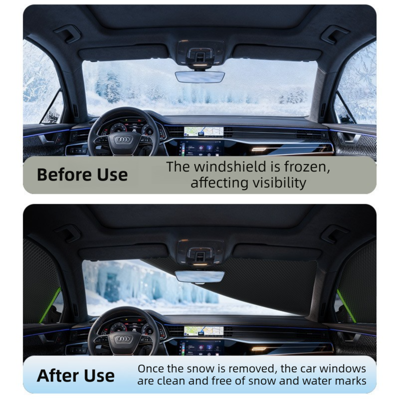 Black-Green Magnetic Car Windshield Protector with 6 Magnets & 4 Secure Straps and Reflective Safety Strips - Durable Frost & Ice Cover for All-Weather Protection (Sun, Rain, Snow, Dust) - Image 4