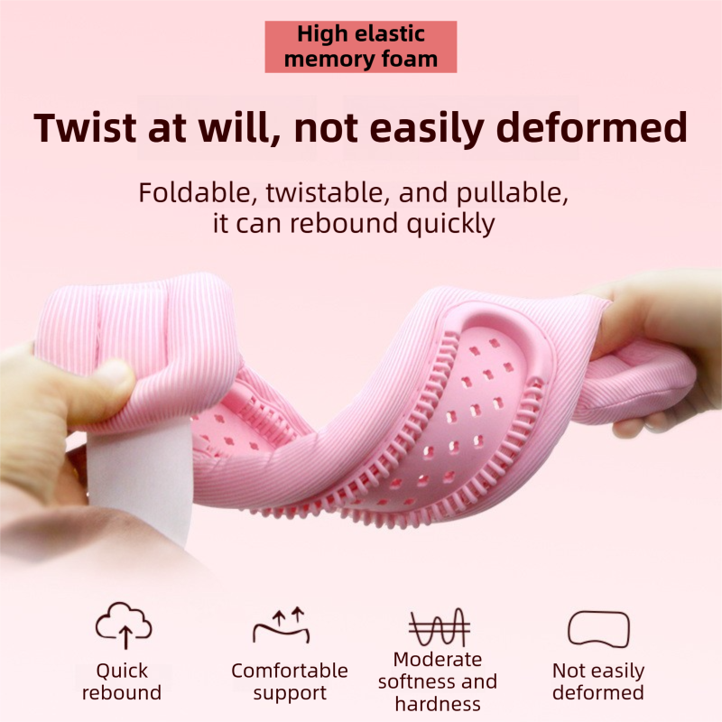 Pink Adjustable Silicone Neck Brace with High-Elastic Memory Foam & V-Shape - Prevent Forward Head Tilt and Posture Correction - Image 2