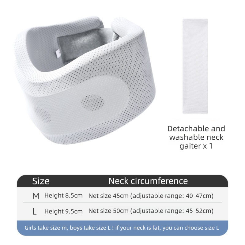 Grey Adjustable Cooling Jelly Core Neck Brace with Washable Cover - 3D Hollow Cervical Collar for Posture & Forward Head Correction (M Size) - Image 1