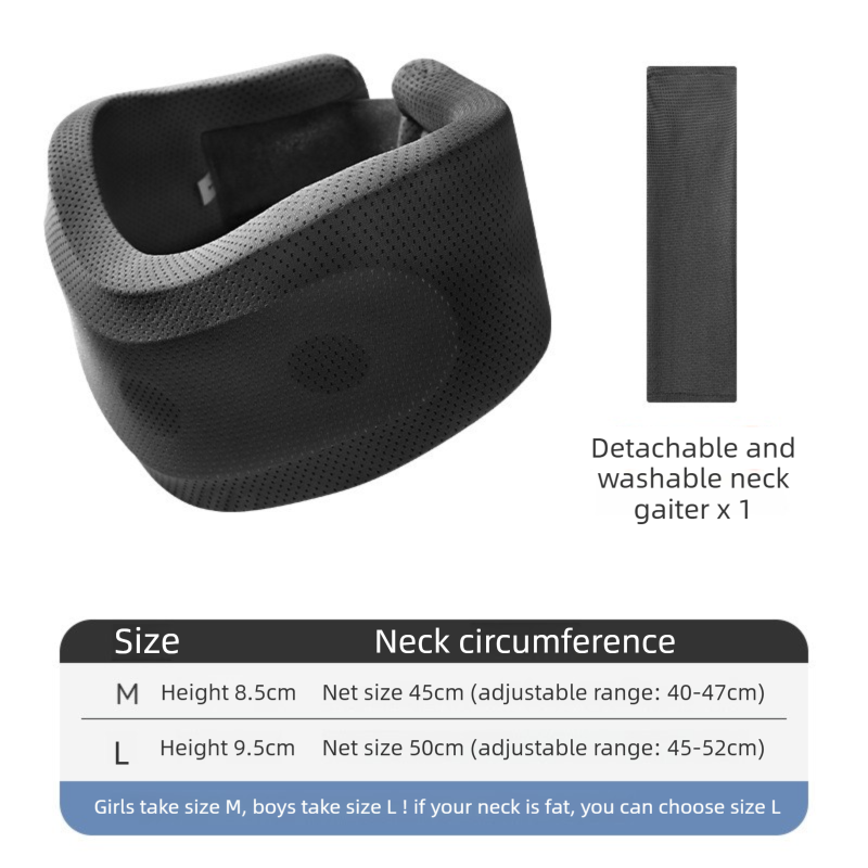 Black Adjustable Cooling Jelly Core Neck Brace with Washable Cover - 3D Hollow Cervical Collar for Posture & Forward Head Correction (L Size) - Image 1