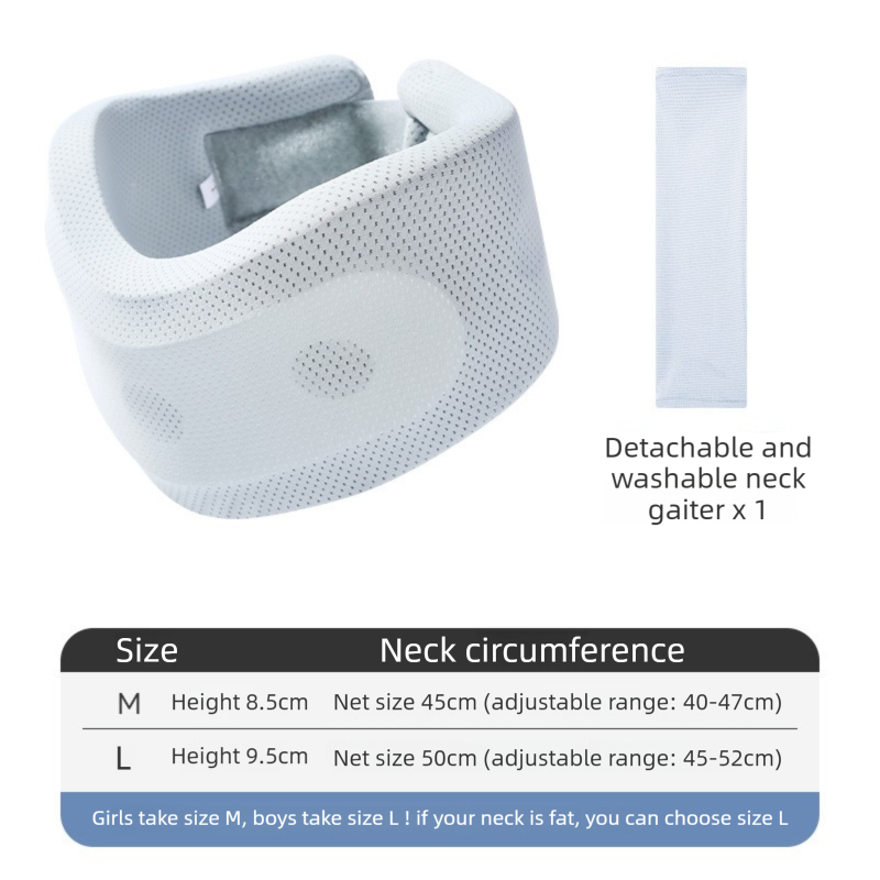 Light Blue Adjustable Cooling Jelly Core Neck Brace with Washable Cover - 3D Hollow Cervical Collar for Posture & Forward Head Correction (L Size) - Image 1