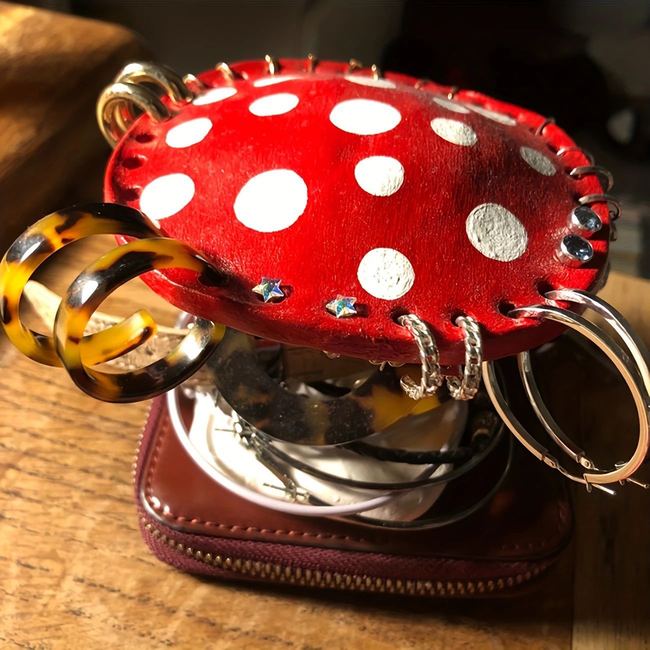 Whimsical Mushroom Earring Holder - Unique Forest-Themed Resin Jewelry Organizer for Vanity & Dresser - Image 1