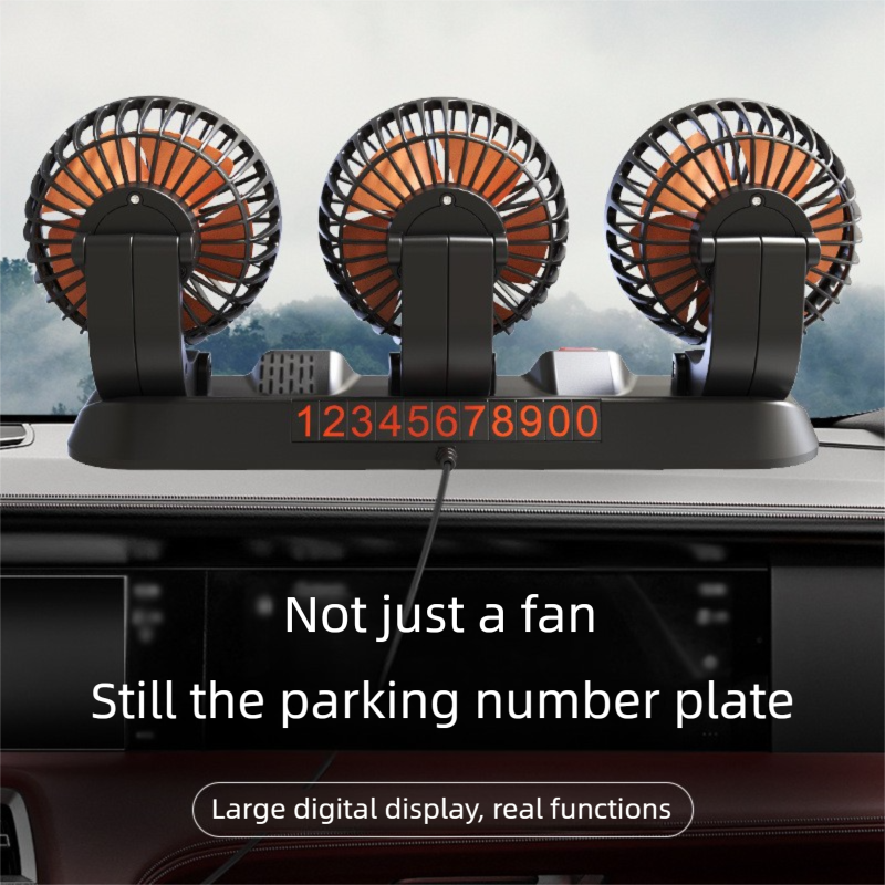 3-in-1 Powerful Car Single Head Fan (12V Lighter Power) - Quiet Cooling Fan Integrated Aromatherapy & Number Plate, with 360° Rotation & 130cm Long Cord - Image 5