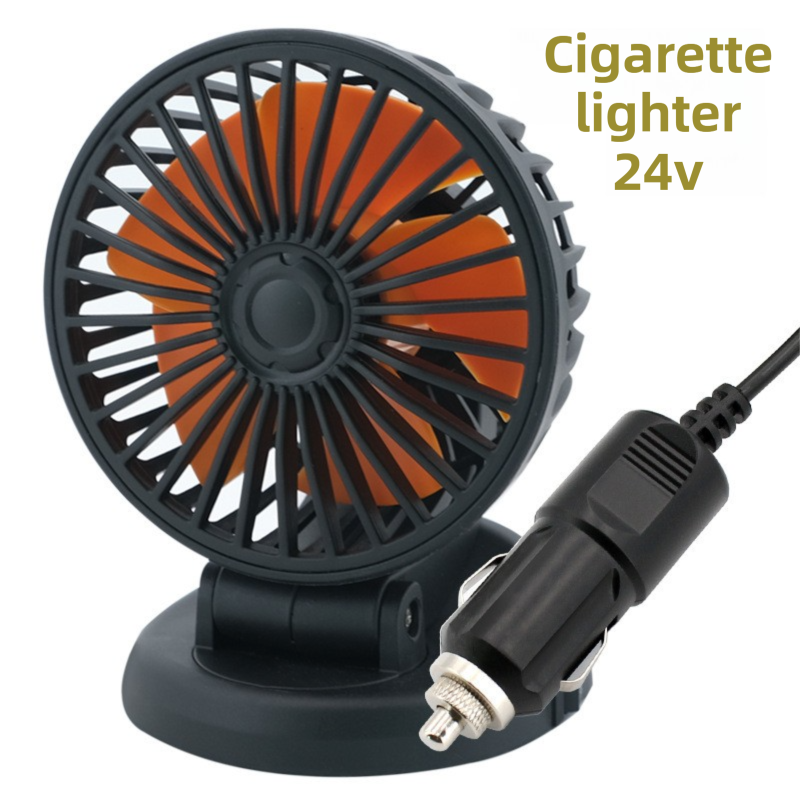 3-in-1 Powerful Car Single Head Fan (24V Lighter Power) - Quiet Cooling Fan Integrated Aromatherapy & Number Plate, with 360° Rotation & 130cm Long Cord - Image 1