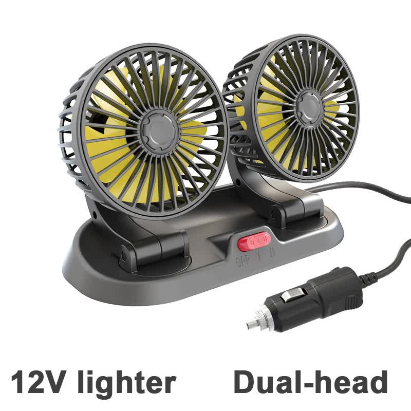 3-in-1 Powerful Car Dual Head Fan (12V Lighter Power) - Quiet Cooling Fan Integrated Aromatherapy & Number Plate, with 360° Rotation & 130cm Long Cord - Image 1