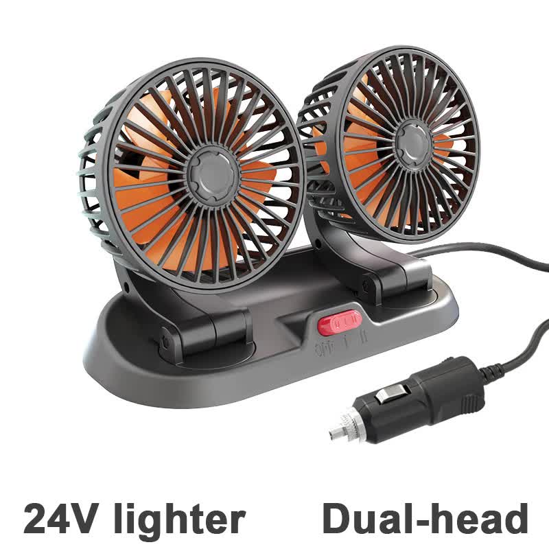 3-in-1 Powerful Car Dual Head Fan (24V Lighter Power) - Quiet Cooling Fan Integrated Aromatherapy & Number Plate, with 360° Rotation & 130cm Long Cord - Image 1