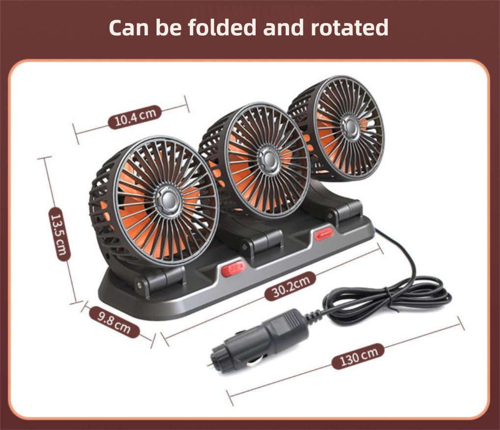 3-in-1 Powerful Car Dual Head Fan (24V Lighter Power) - Quiet Cooling Fan Integrated Aromatherapy & Number Plate, with 360° Rotation & 130cm Long Cord - Image 7