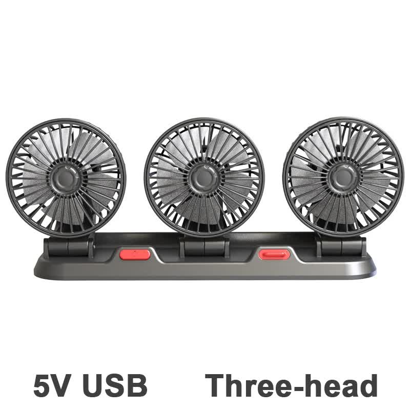 3-in-1 Powerful Car Triple Head Fan (USB Power) - Quiet Cooling Fan Integrated Aromatherapy & Number Plate, with 360° Rotation & 130cm Long Cord - Image 1