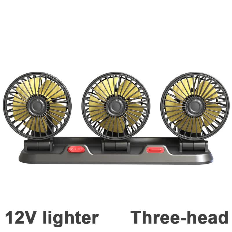 3-in-1 Powerful Car Triple Head Fan (12V Lighter Power) - Quiet Cooling Fan Integrated Aromatherapy & Number Plate, with 360° Rotation & 130cm Long Cord - Image 1