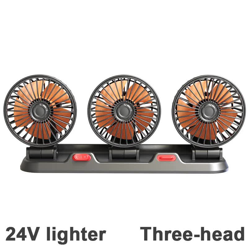 3-in-1 Powerful Car Triple Head Fan (24V Lighter Power) - Quiet Cooling Fan Integrated Aromatherapy & Number Plate, with 360° Rotation & 130cm Long Cord - Image 1