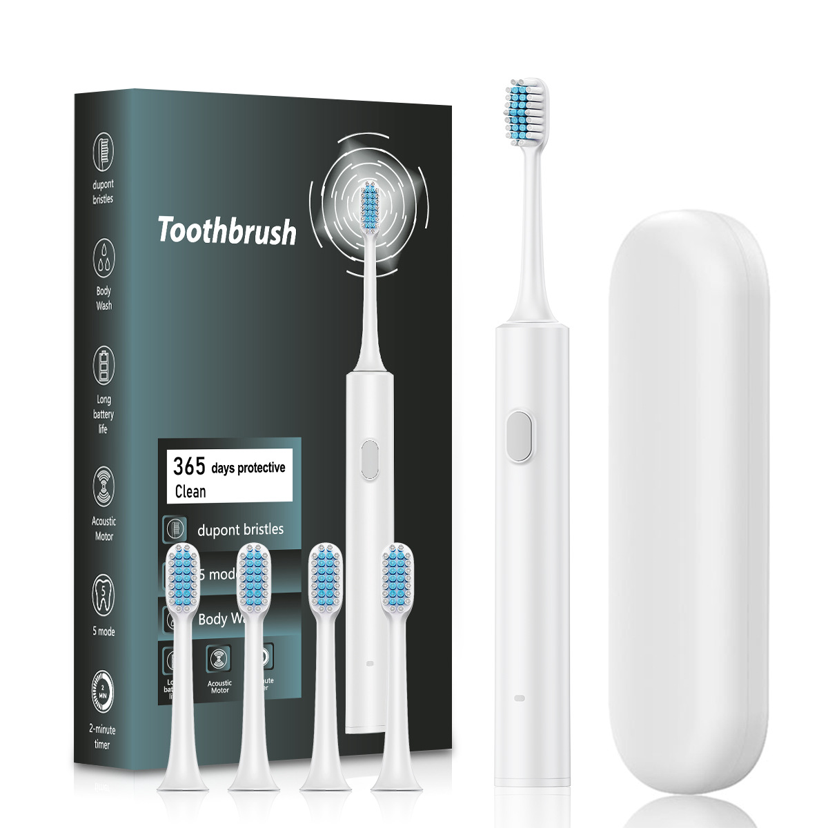 White Sonic Electric Toothbrush Kit with 5 Cleaning Modes, 4 Heads & Travel Case - Smart Timer & Quad-Pacer, Soft Double-Arc Bristles and 120-Day Long Battery Life - Image 1