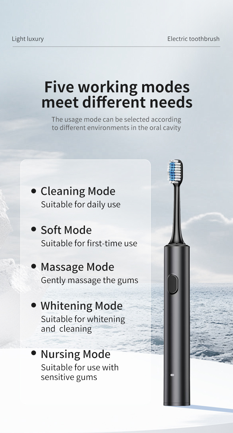 White Sonic Electric Toothbrush Kit with 5 Cleaning Modes, 4 Heads & Travel Case - Smart Timer & Quad-Pacer, Soft Double-Arc Bristles and 120-Day Long Battery Life - Image 2