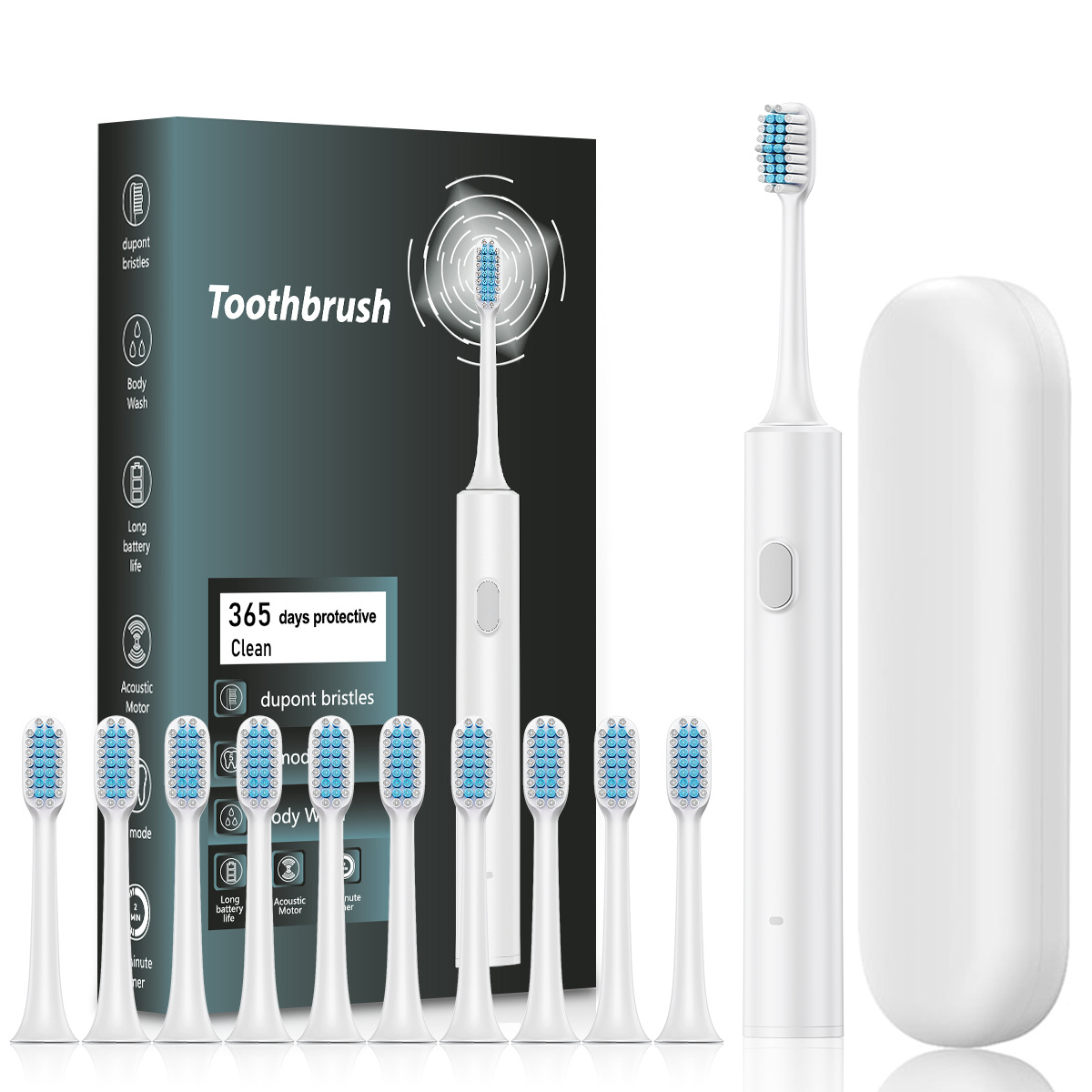 White Sonic Electric Toothbrush Kit with 5 Cleaning Modes, 8 Heads & Travel Case - Smart Timer & Quad-Pacer, Soft Double-Arc Bristles and 120-Day Long Battery Life - Image 1
