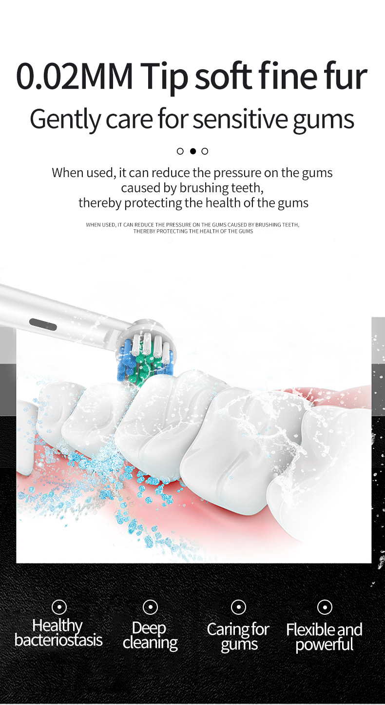 Black Rotating Round Head Electric Toothbrush Kit with 4 Heads & Case - 3D Oscillating Mechanical Cleaning for Deep Plaque Removal - Image 5