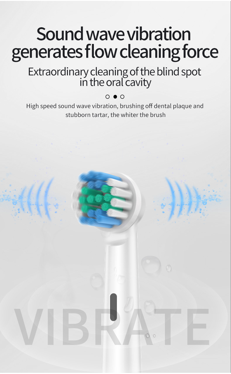 White Rotating Round Head Electric Toothbrush Kit with 4 Heads & Case - 3D Oscillating Mechanical Cleaning for Deep Plaque Removal - Image 3