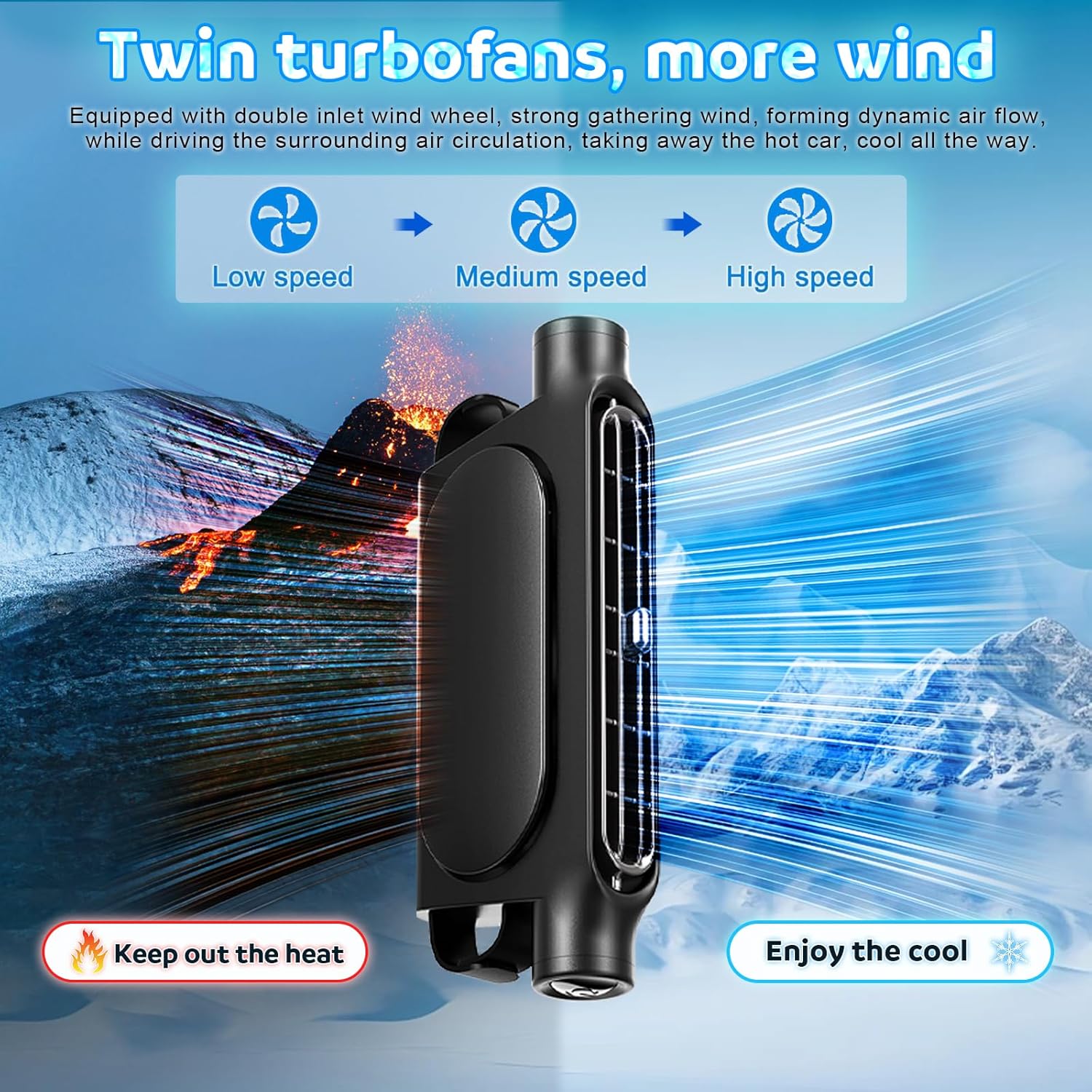 Black Cordless Dual-Turbo Car Seat Cooling Fan with Velcro Mount - Powerful 3-Speed Backrest Ventilation, Adjustable Airflow Angle & Hair-Safe Design - Image 5