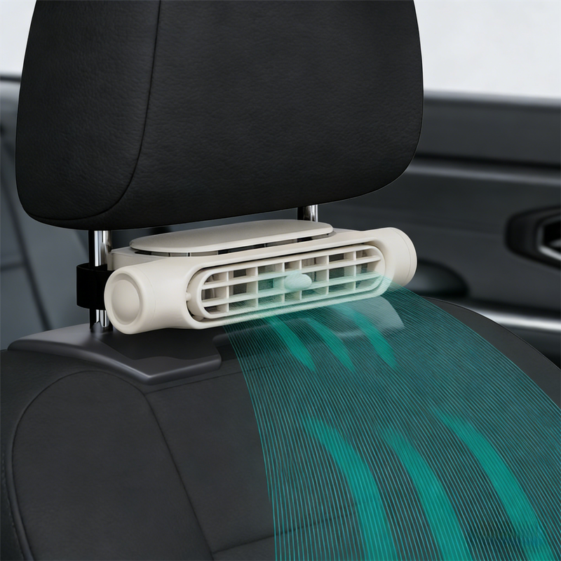 Beige Cordless Dual-Turbo Car Seat Cooling Fan with Velcro Mount - Powerful 3-Speed Backrest Ventilation, Adjustable Airflow Angle & Hair-Safe Design - Image 1