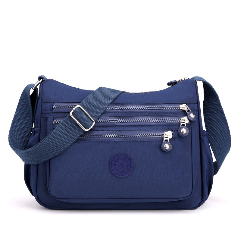 Dark Blue Versatile Nylon Multi-Pocket Crossbody Bag - Lightweight Casual Travel Purse, Waterproof Horizontal Square Design - Image 1