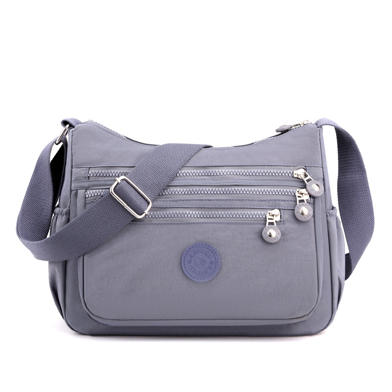 Grey Versatile Nylon Multi-Pocket Crossbody Bag - Lightweight Casual Travel Purse, Waterproof Horizontal Square Design - Image 1