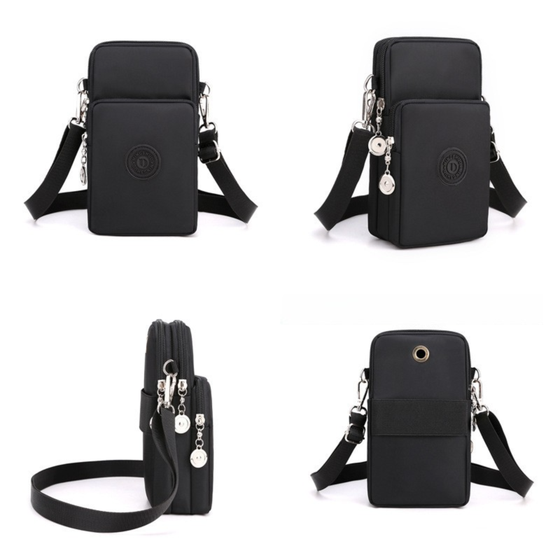 Dark Blue 3-Layer Waterproof Nylon Vertical Crossbody Phone Bag -  Lightweight Phone Purse with Headphone Jack & Adjustable Strap - Image 2