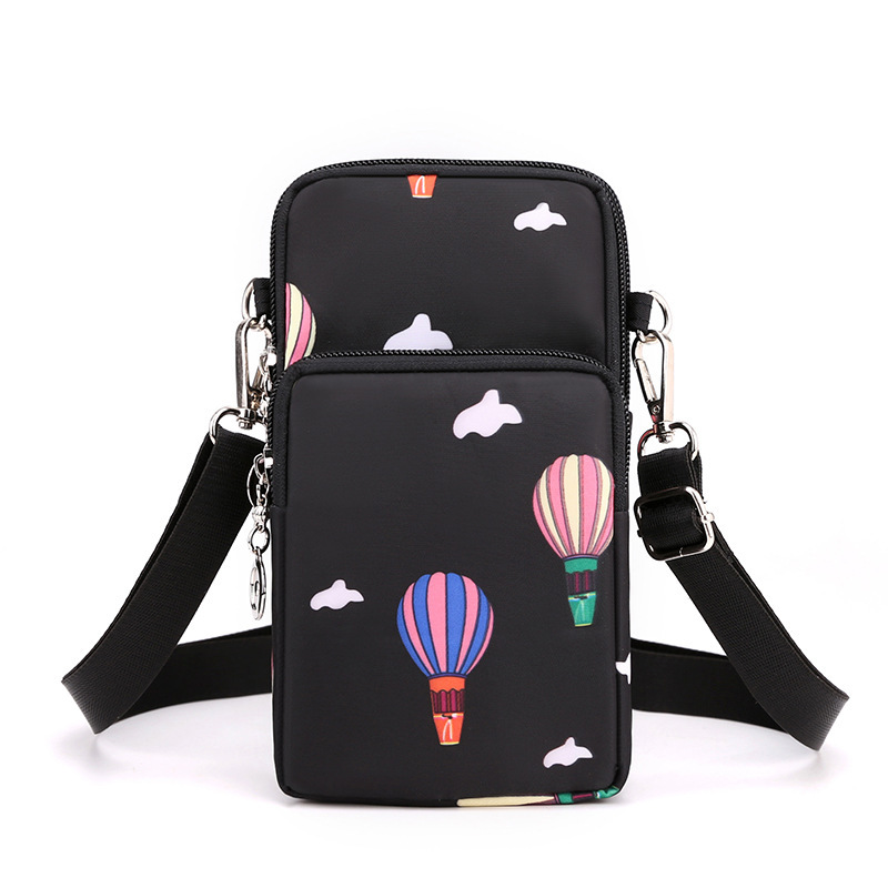 Black Balloon 3-Layer Waterproof Nylon Vertical Crossbody Phone Bag -  Lightweight Phone Purse with Headphone Jack & Adjustable Strap - Image 1
