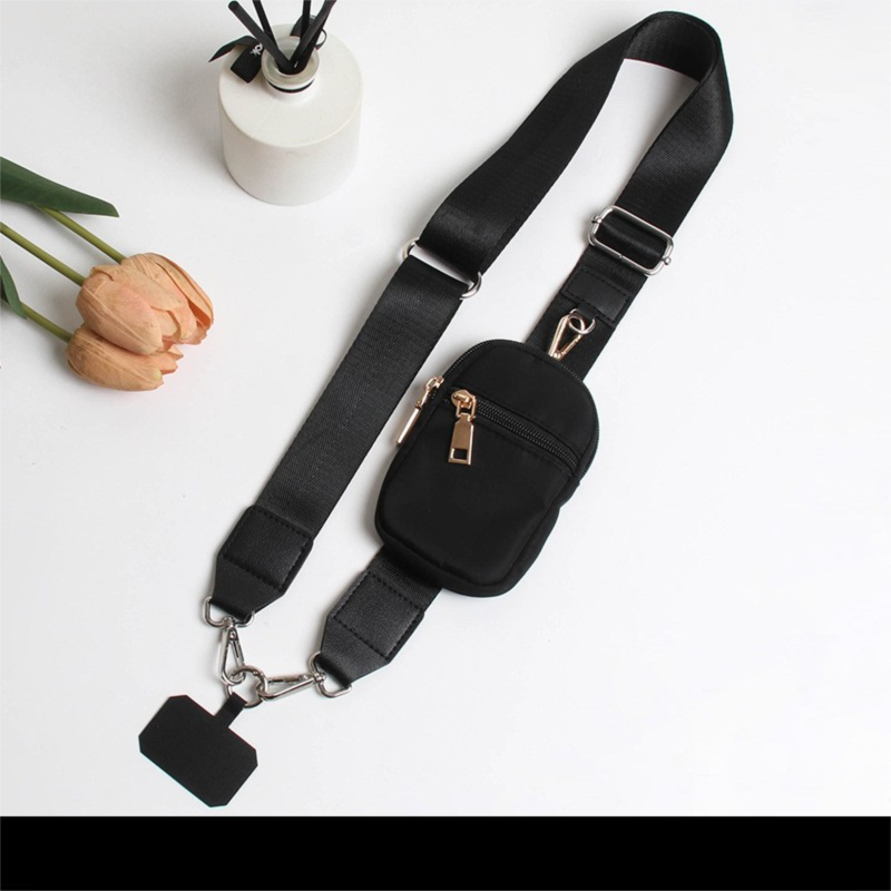 Black Versatile Crossbody Phone Lanyard with Detachable Mini Pouch - Twill Webbing  Wristlet & Neck Strap - Image 1