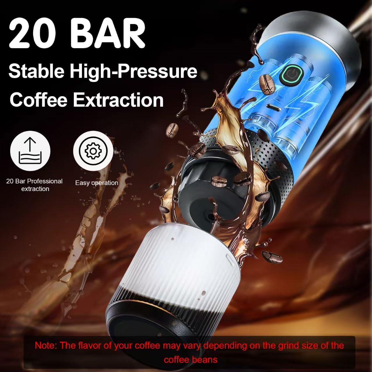 Grey 3-in-1 Portable Espresso Maker with Self-Heating and One-Touch Cold Hot Brew - Smart Digital Display & 20Bar High Pressure for Rich Crema - Image 4